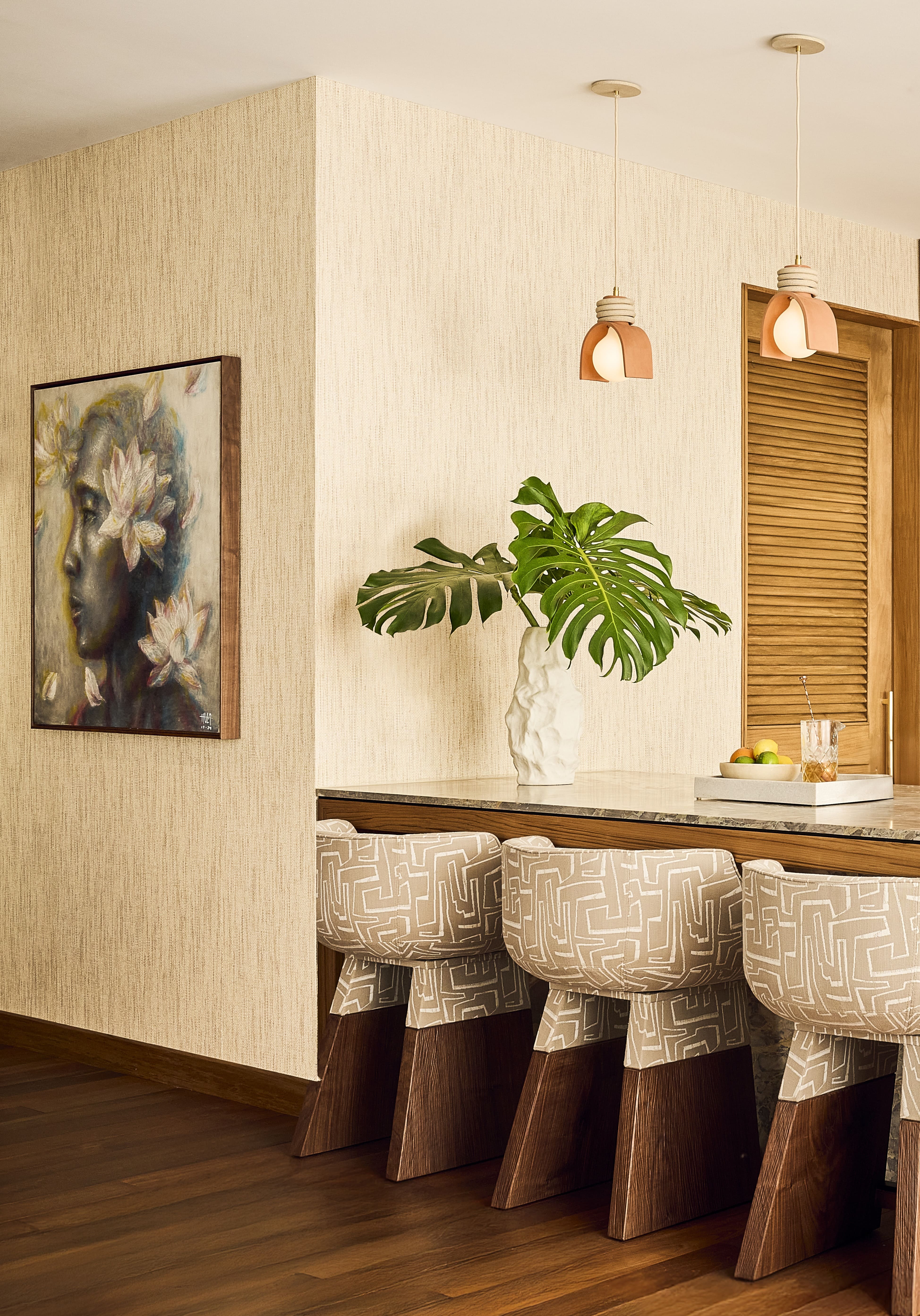 An original portrait painting of a local Hawaiian man adorned with the white lotus.